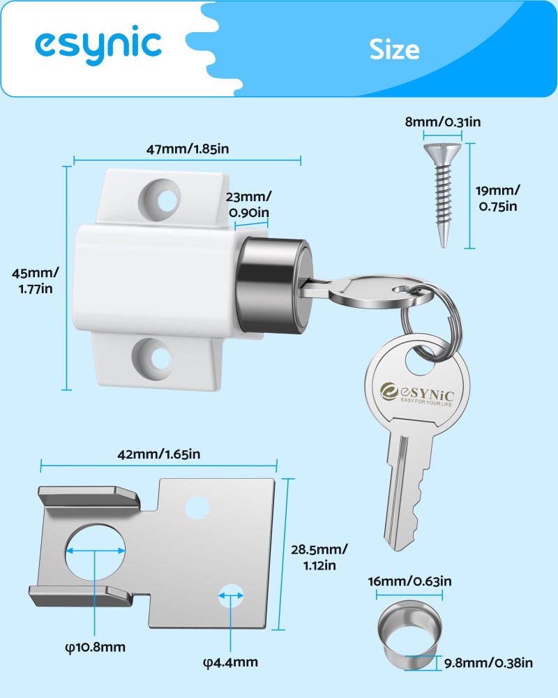 eSynic 2-Pack Heavy Duty Sliding Door & Window Locks with Keys - Universal Fit Zinc Alloy Security Lock for Patio/French Doors, Dual Installation (Punch/Non-Punch) - Weatherproof Home Safety Set - Image 2
